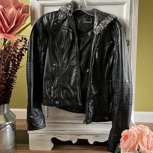 Faux leather jacket with removable hood size small